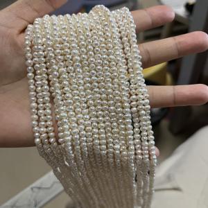 Economy 3-4mm near round nice luster white freshwater pearl strand in 39cm
